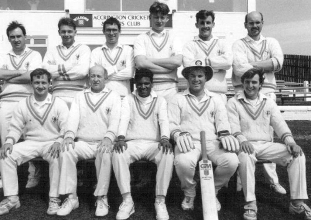 Warne (second from right, bottom) along with his Accrington team-mates