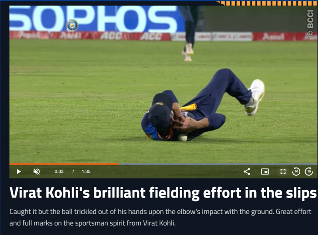 A screenshot of the Kohli drop on the BCCI site