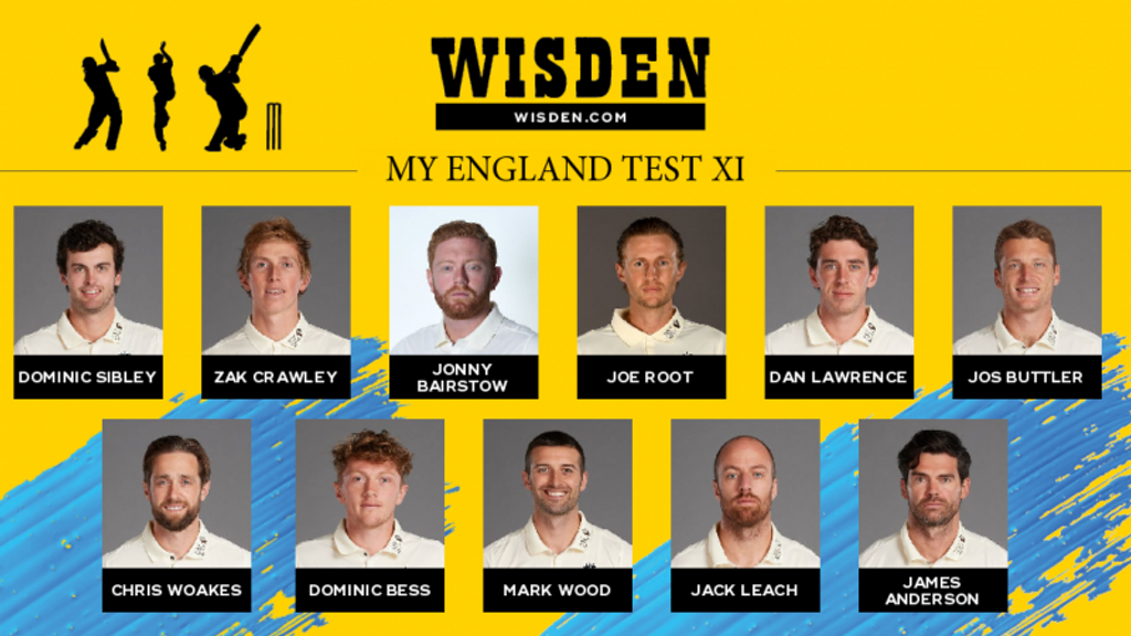 Dom Sibley, Zak Crawley, Jonny Bairstow, Joe Root, Dan Lawrence, Jos Buttler, Chris Woakes, Dom Bess, Mark Wood, Jack Leach, James Anderson