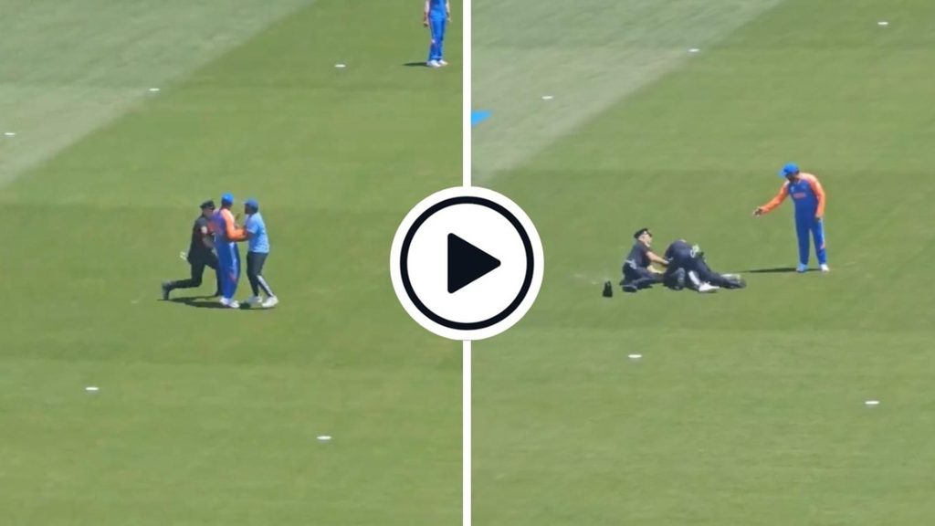 Watch: Pitch invader hugs Rohit Sharma, police take swift action