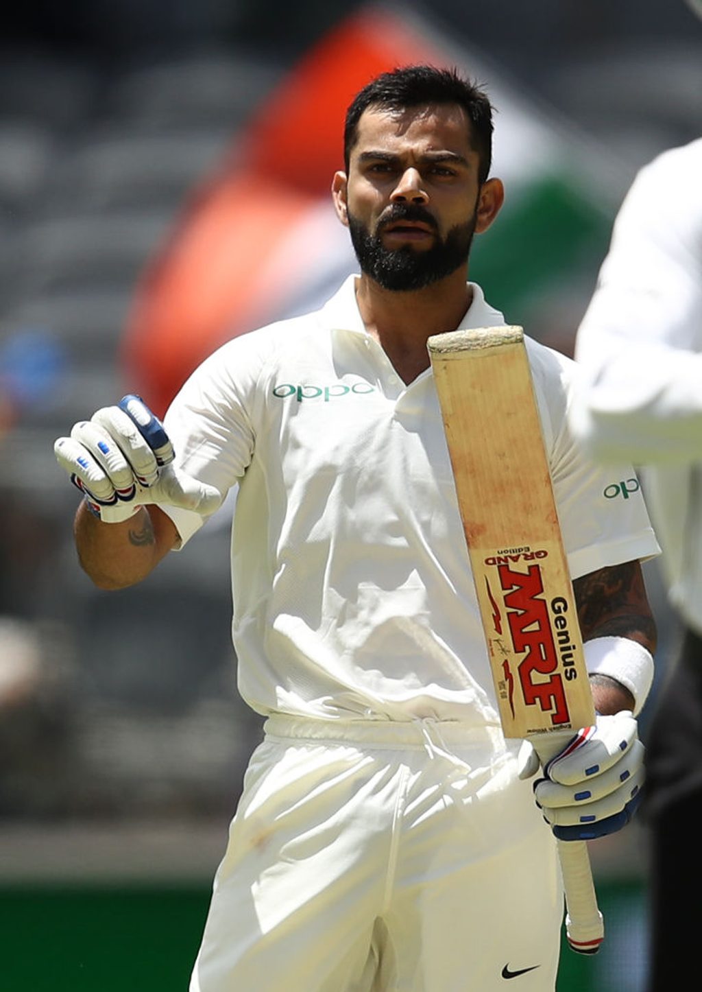 Virat Kohli celebrates his century against Australia in Perth, 2018.