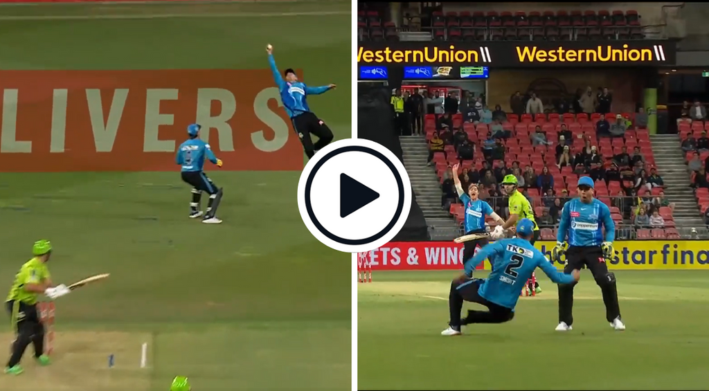 Watch: Matthew Short takes flying one-hander at slip to kickstart incredible Sydney Thunder collapse to 15 all out