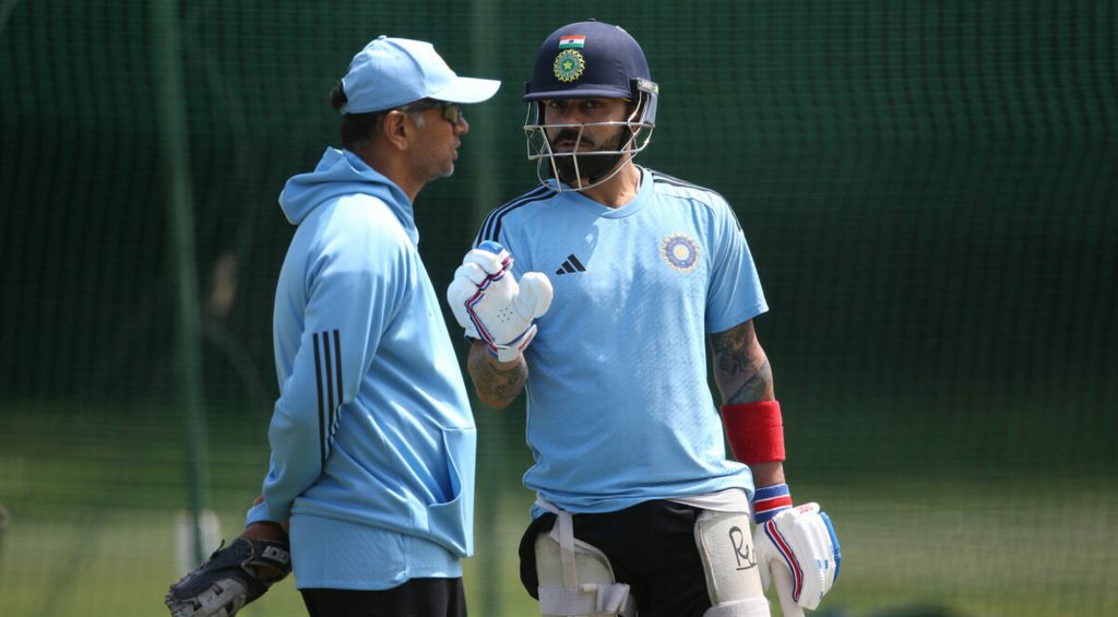 Virat Kohli and Rahul Dravid in the new Adidas training kits ahead of the WTC final