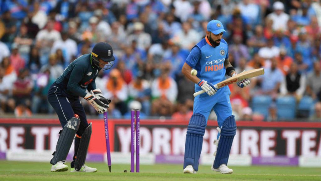 Rashid left Kohli staring down the pitch looking completely baffled after bowling him with a beauty in the third ODI