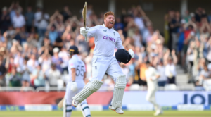 Jonny Bairstow celebrates his century during the second Test against New Zealand in 2022